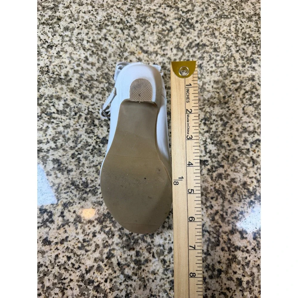 Little Angel Girls White Patent Mary Jane Rhinestone Kitten Heels Dress Shoes